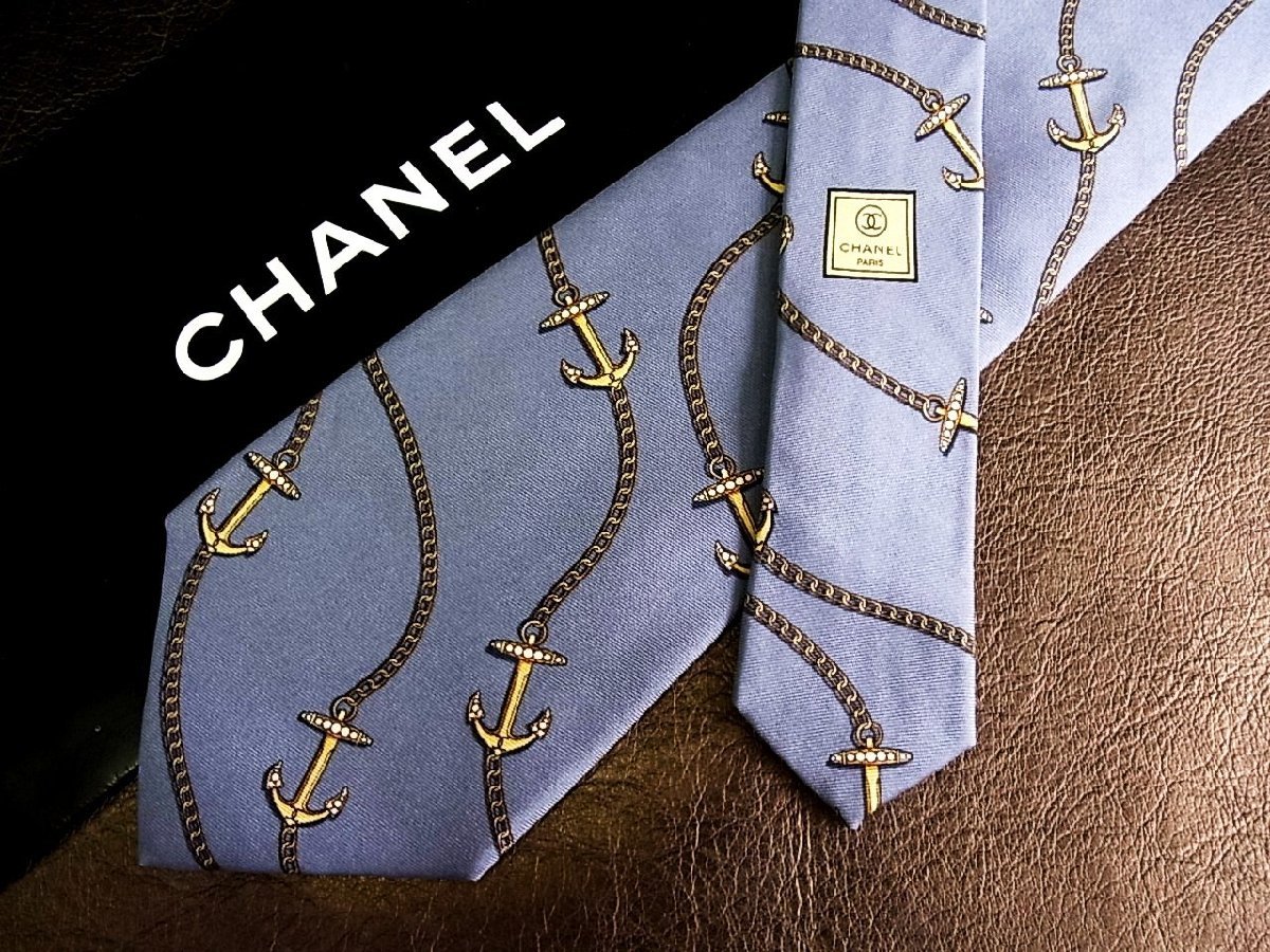 ♪vr0332♪良品♪【CHANEL】シャネル【チェーン 錨 鎖 宝石 柄】ネクタイ