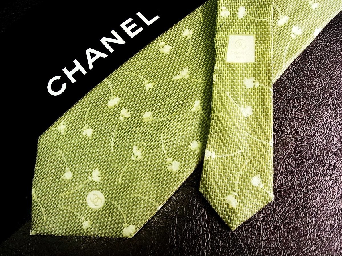 ♪vr0334♪良品♪【CHANEL】シャネル【花 植物 柄】ネクタイ