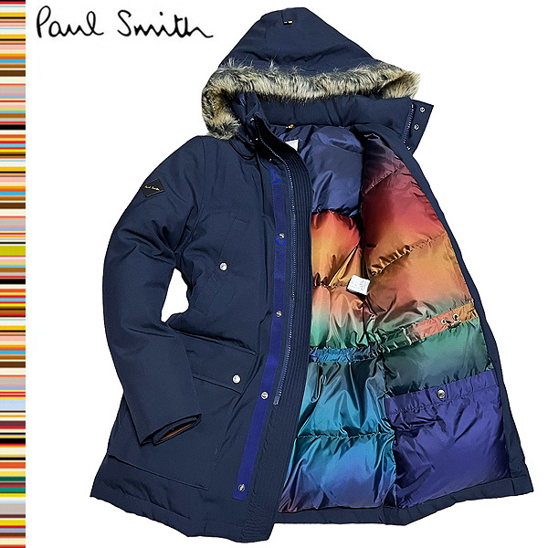 【定価10.8万円】極美品 Lサイズ PAUL SMITH ウール100％ レザーパッチ Fファー N3-B ダウンコート メンズ ダウンジャケット■ポールスミス_画像2