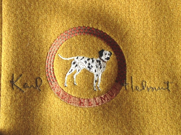  rare Vintage Karl Helmut Karl hell m Dalmatian embroidery Logo badge wool melt n duffle coat FREE mustard Pink House 