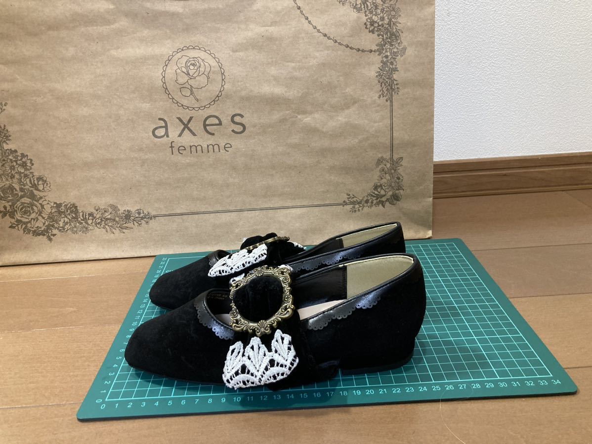 アクシーズファム☆ベロアリボンバレエシューズ☆紙タグ付き新品　靴　黒　M_画像1