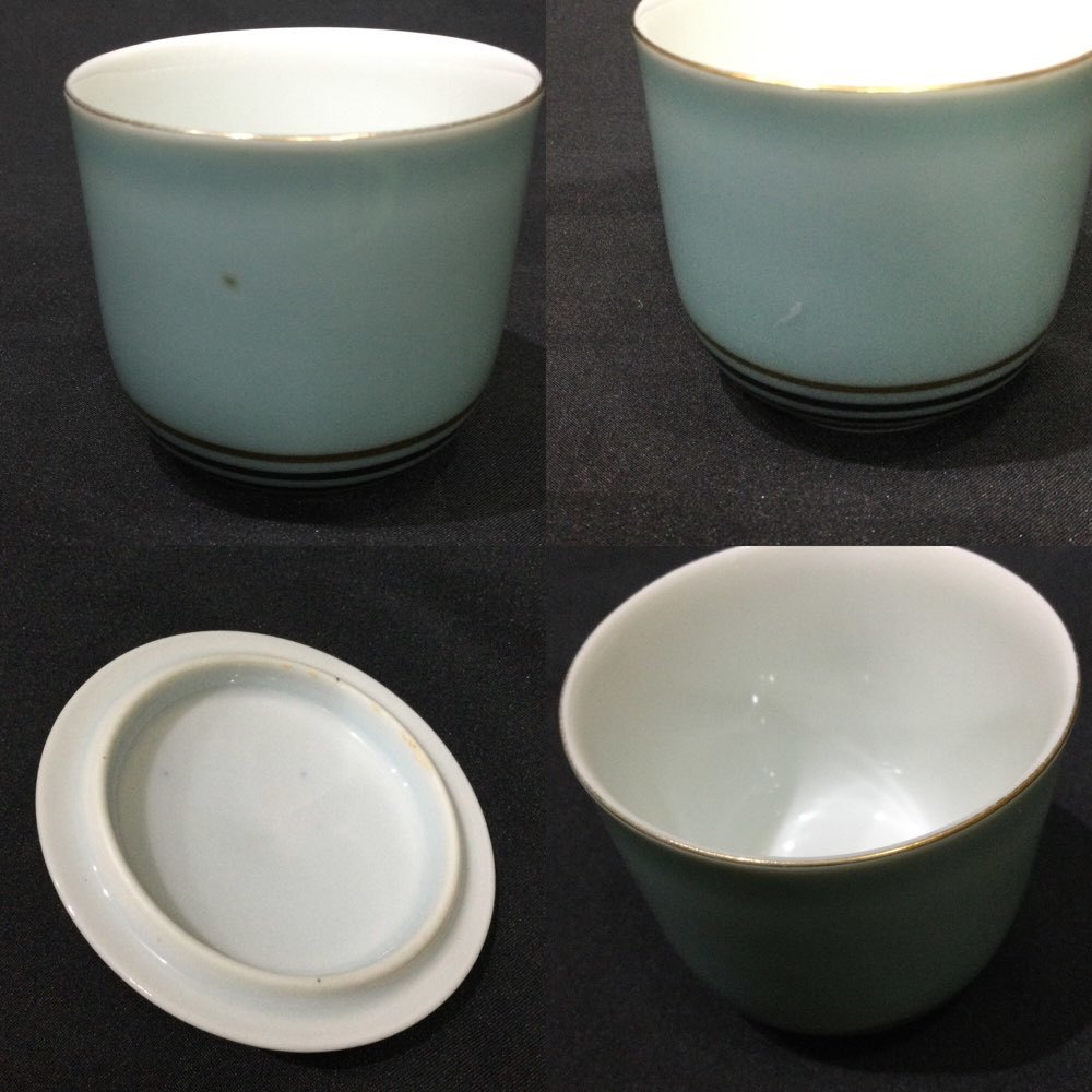 【希少 激レア】★『深川製磁 有田焼 蓋付 煎茶器』計5客 HAND PAINTED ARITA★　　　オールドヴィンテージ渦金彩青磁茶道具湯呑湯のみA536_画像9