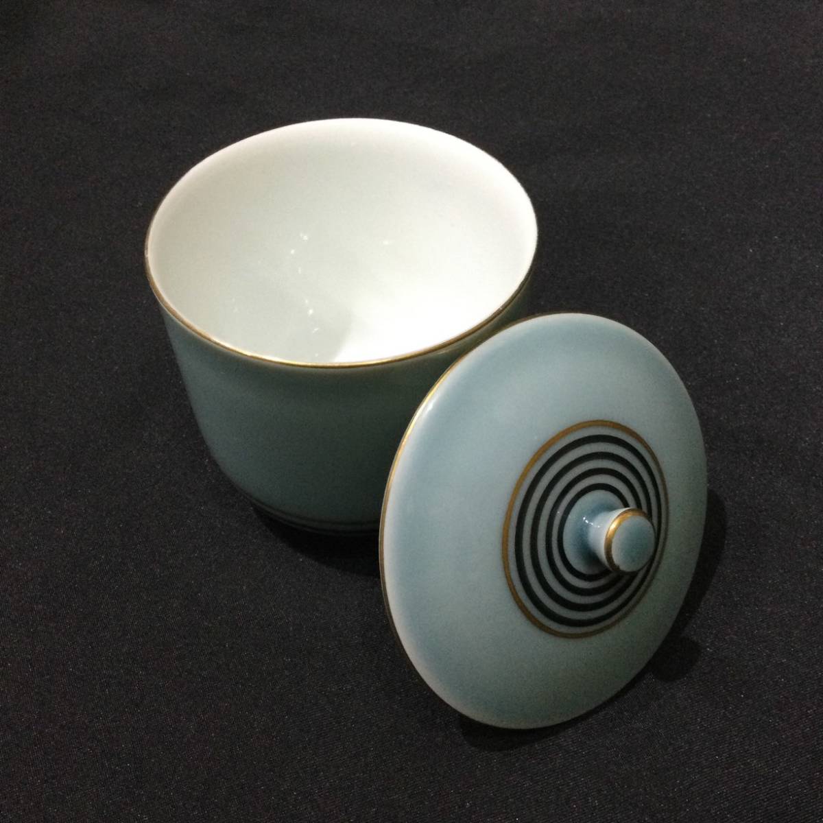 【希少 激レア】★『深川製磁 有田焼 蓋付 煎茶器』計5客 HAND PAINTED ARITA★　　　オールドヴィンテージ渦金彩青磁茶道具湯呑湯のみA536_画像4