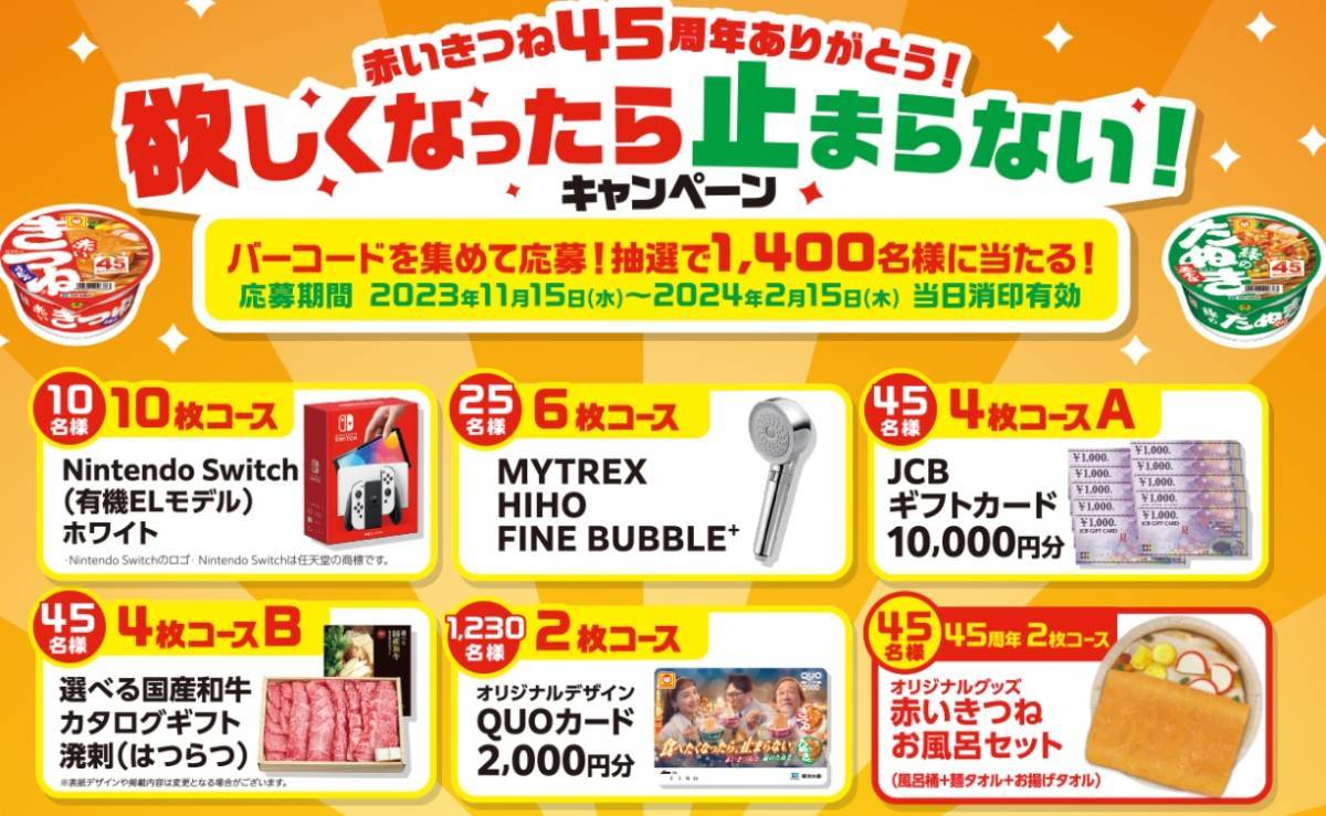 懸賞応募 応募券 バーコード 10枚 JCBギフト券１万円　クオカード2000円分 任天堂Switch 1400名大量当選 同梱歓迎 東洋水産 マルちゃん_画像1