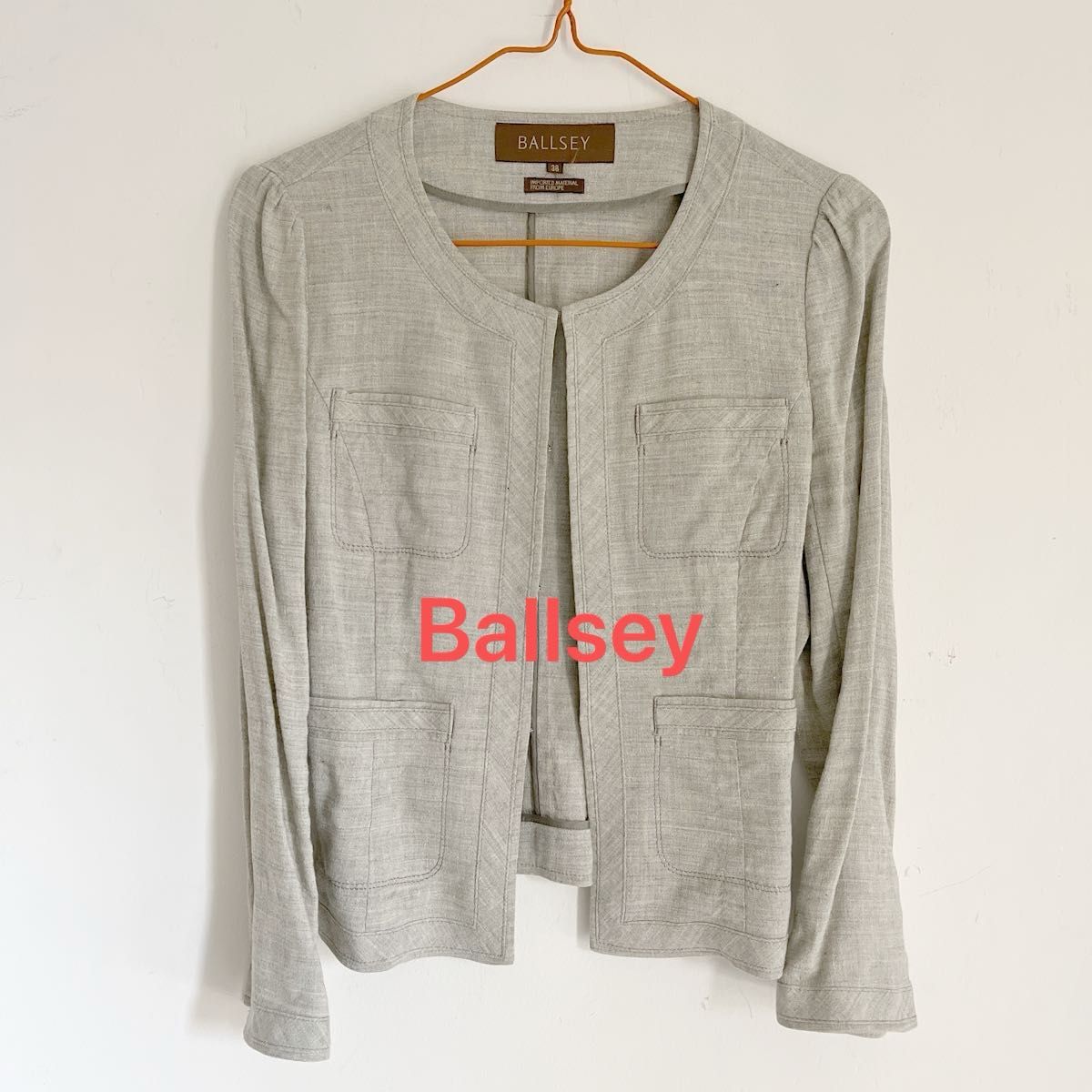 ボールジー BALLSEY ノーカラージャケット 薄手 グレー　トゥモローランド　麻65%