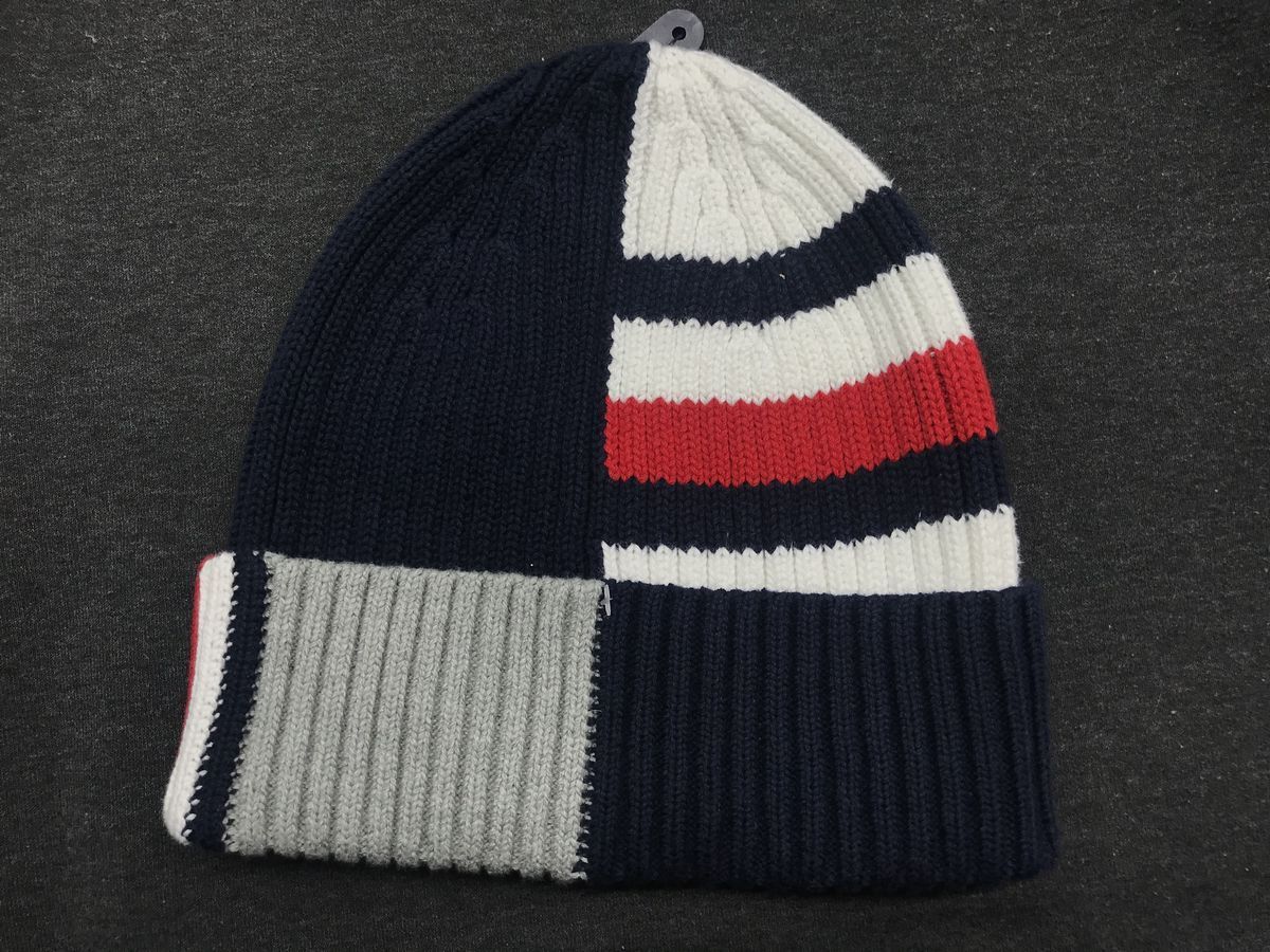 USA正規品 トミーヒルフィガー TOMMY HILFIGER 厚手 ニットキャップ ニット帽 ビーニー 綿 コットン100％ トリコロール カラーブロック_画像4