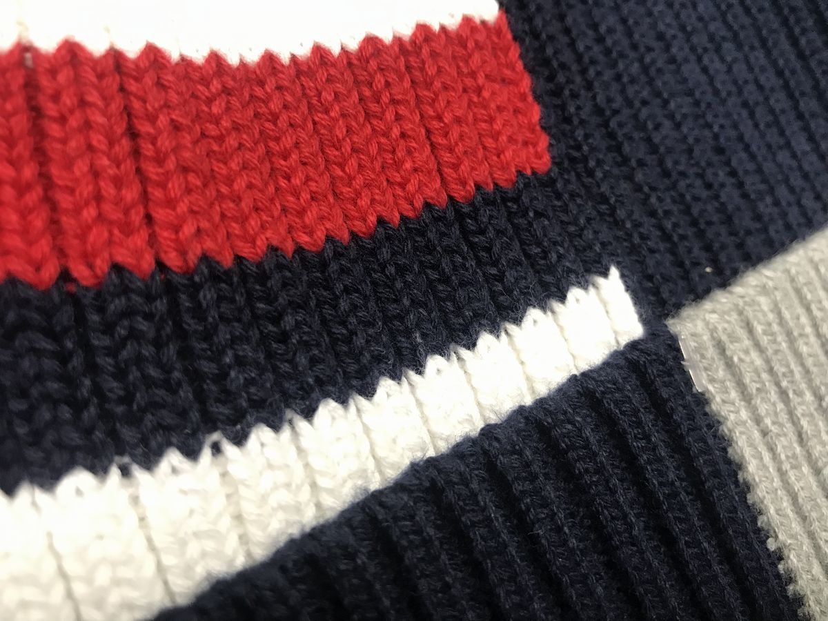 USA正規品 トミーヒルフィガー TOMMY HILFIGER 厚手 ニットキャップ ニット帽 ビーニー 綿 コットン100％ トリコロール カラーブロック_画像2