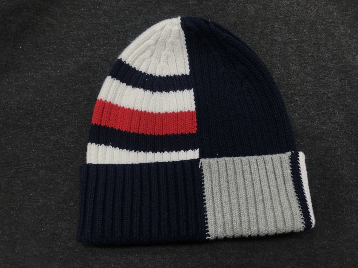 USA正規品 トミーヒルフィガー TOMMY HILFIGER 厚手 ニットキャップ ニット帽 ビーニー 綿 コットン100％ トリコロール カラーブロック_画像1