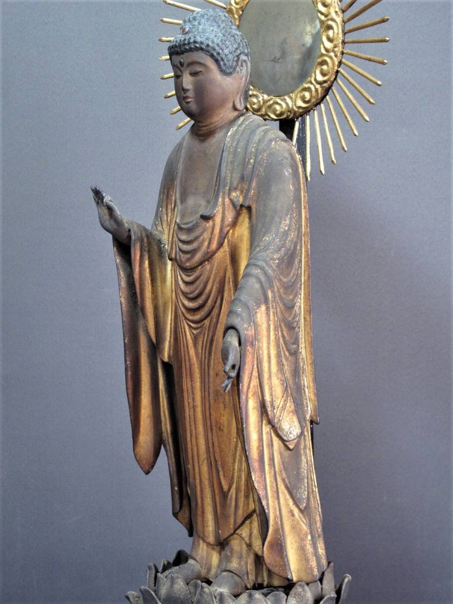 趣】時代優品 玉眼『木造阿弥陀如来立像』総高62㎝ /仏教美術 趣】時代優品 玉眼『木造阿弥陀如来立像』総高62㎝ /仏教美術