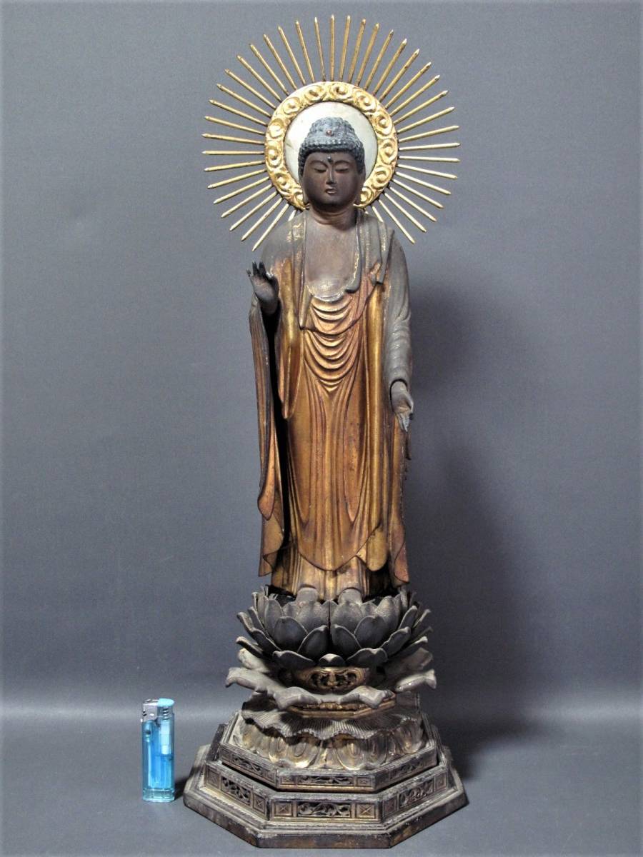 趣】時代優品 玉眼『木造阿弥陀如来立像』総高62㎝ /仏教美術 趣】時代優品 玉眼『木造阿弥陀如来立像』総高62㎝ /仏教美術