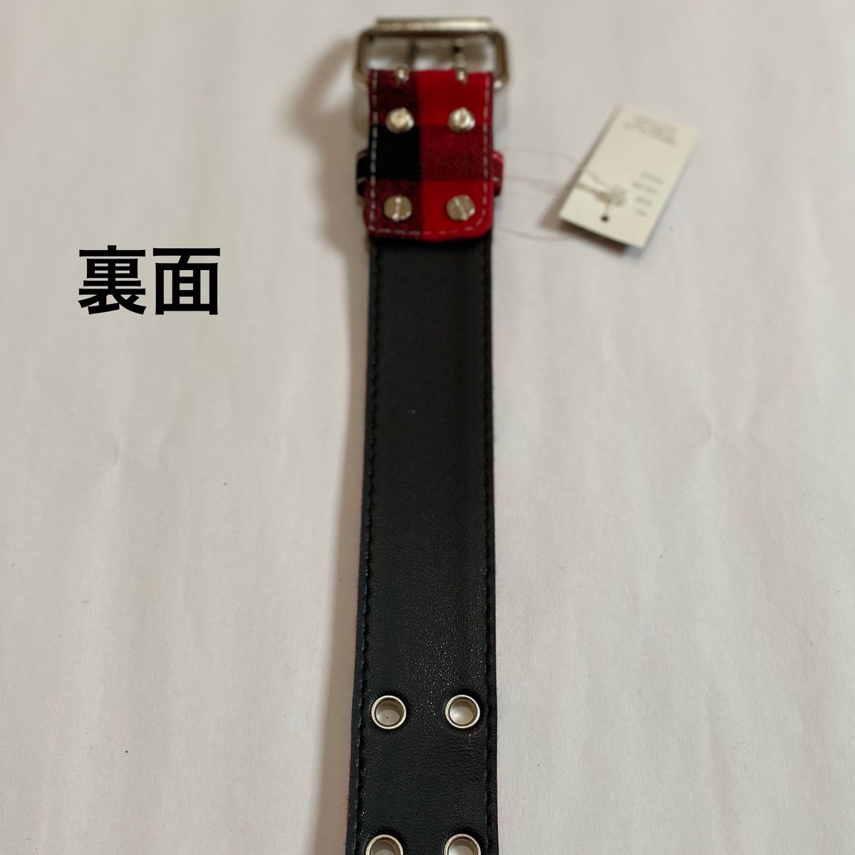 ブロックチェック　ベルト　赤×黒　フリーサイズ　タグ付き未使用品