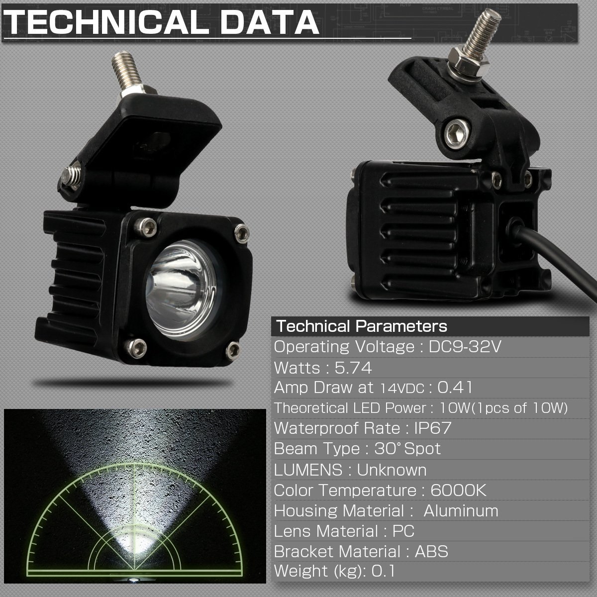 LED 作業灯 10W 超ミニ ライトポッド 12V 24V IP67 小型 軽量 スポットライト バックランプ フォグランプ P-536_画像3