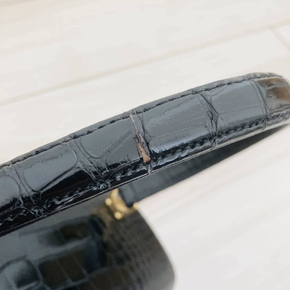 *1 иен ~* крокодил черный ko. кожа wani ручная сумочка формальный GD металлические принадлежности автомобиль i колено сияющий чёрный BK черный экзотический 