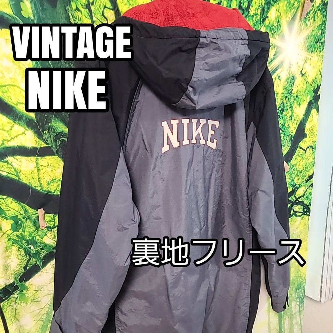 00s ビンテージ NIKE ナイキ 黒 グレー 裏地 フリース マウンテンパーカー バックプリント ジャケット ナイロン  ロゴ