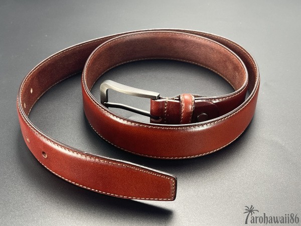 arohawaii86◆HB-712C.本革.ブラウン High Grade leather*シングルステッチ 35mm レザーベルト☆1スタ☆１円スタート☆_画像5