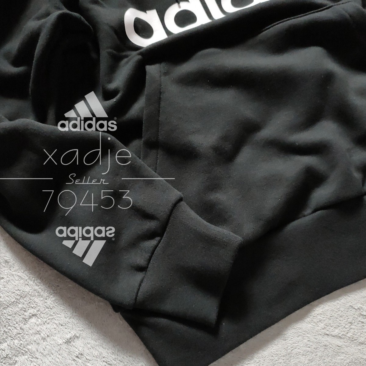 新品 正規品 adidas アディダス 上下セット ロゴ プリント 刺繍 セットアップ スウェット パーカー パンツ 黒 ブラック 白 M_画像4