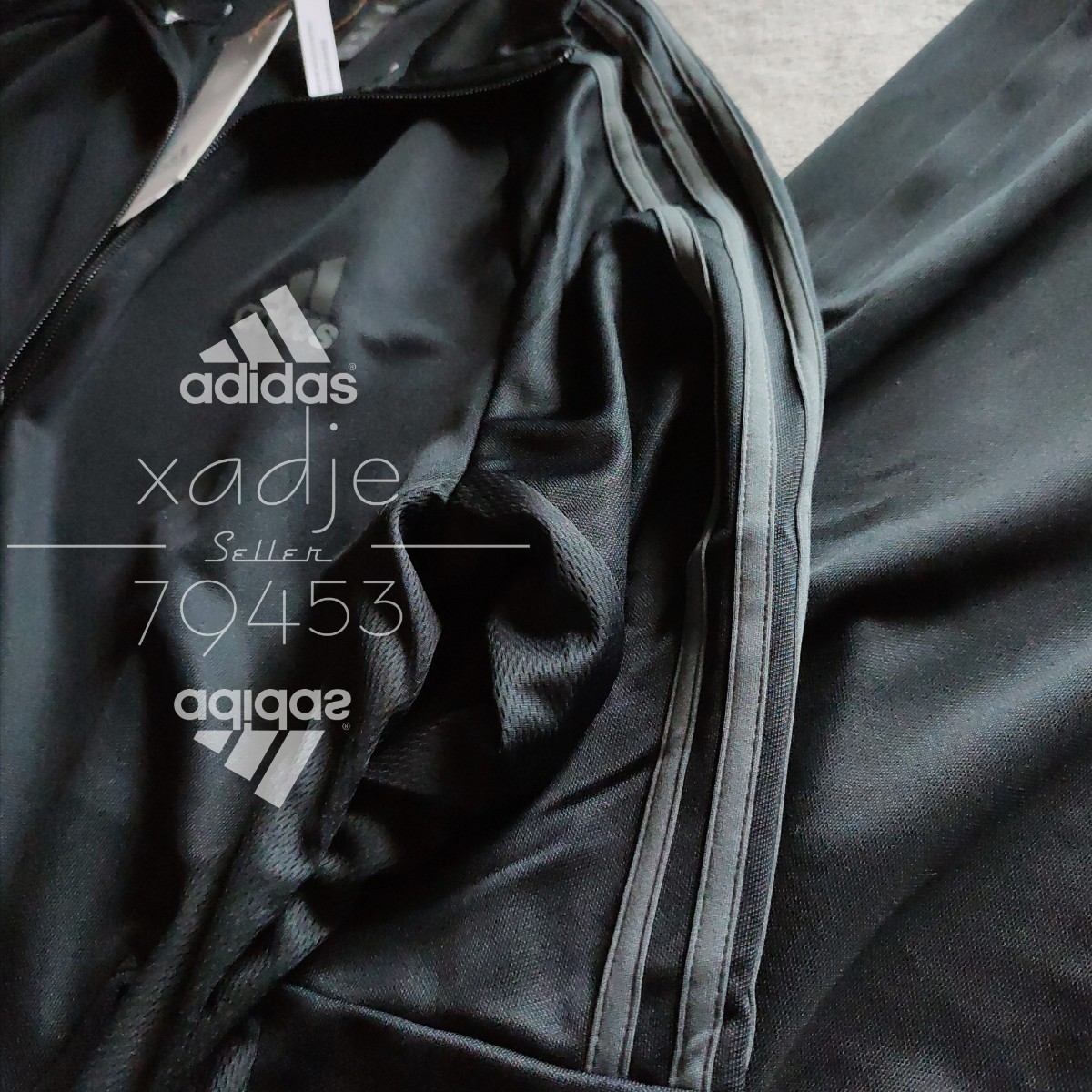 新品 正規品 adidas アディダス 上下セット セットアップ ジャージ 黒 ブラック チャコール 三本ライン 裾ファスナー付き XO 2XL_画像5