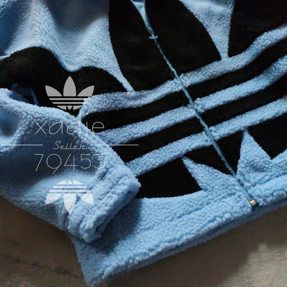 新品 正規品 adidas originals アディダス オリジナルス ビッグトレフォイル ボア ジャケット 水色 黒 ブラック 厚手 O XL_画像4