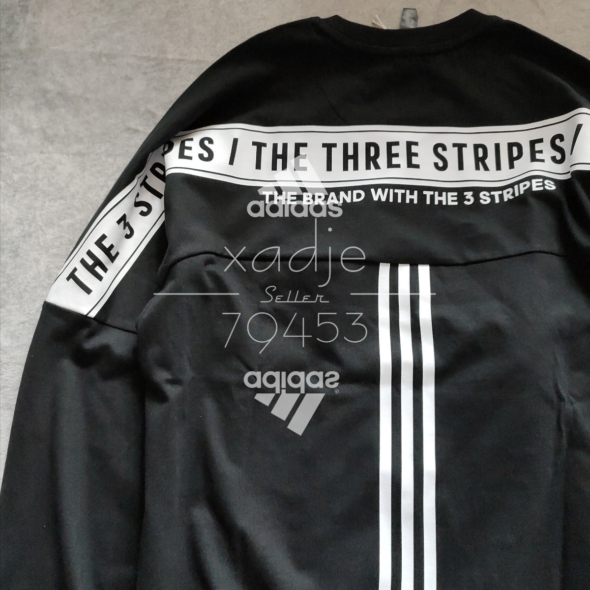 新品 正規品 adidas アディダス 2枚セット 長袖 ロンT プリント THREE STRIPES 黒 ブラック 白 ホワイト 3本ライン ロゴ 刺繍 厚手 M_画像2