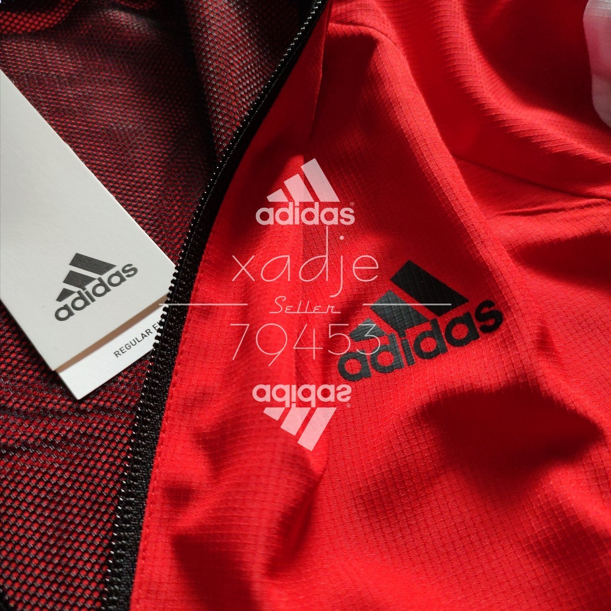 新品 正規品 adidas アディダス 上下セット ナイロン ウィンドブレーカー ジャージ セットアップ 赤 レッド 黒 白 ロゴ プリント 薄手 L_画像3