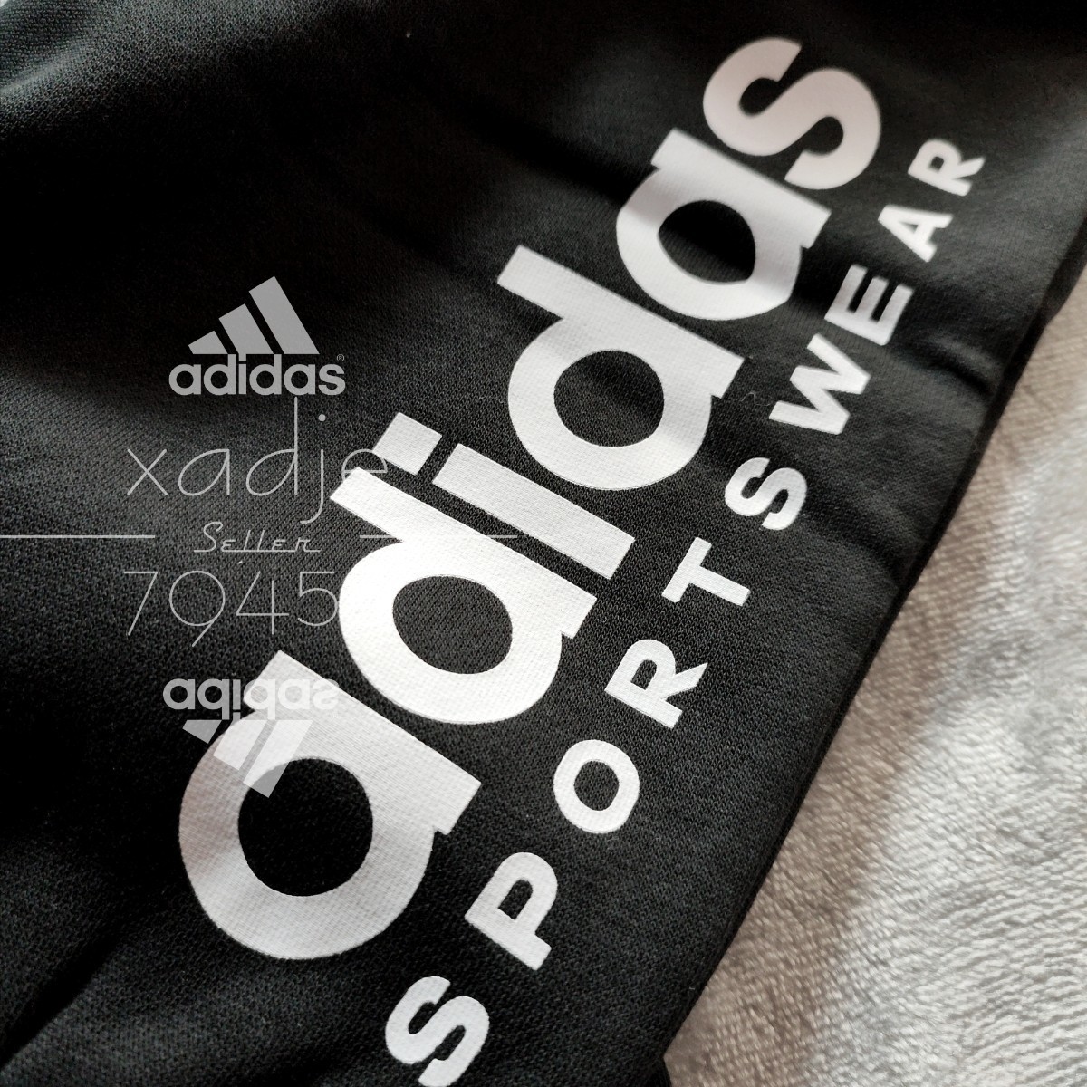 新品 正規品 adidas アディダス 上下セット セットアップ スウェット トレーナー パンツ 黒 ブラック プリント 刺繍 裏起毛 L_画像6