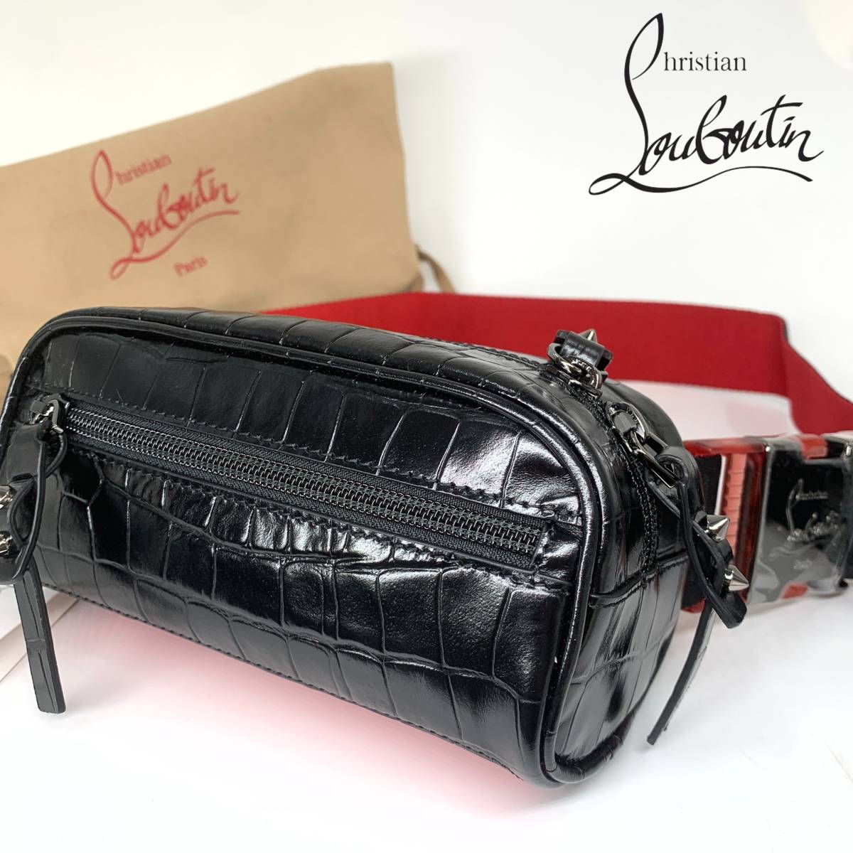 【新品未使用】●Christian Louboutin ルブタン●Blaster ブラスター●カーフ クロコ 本革●クロスボディ バッグ ブラック●ショルダー_画像1