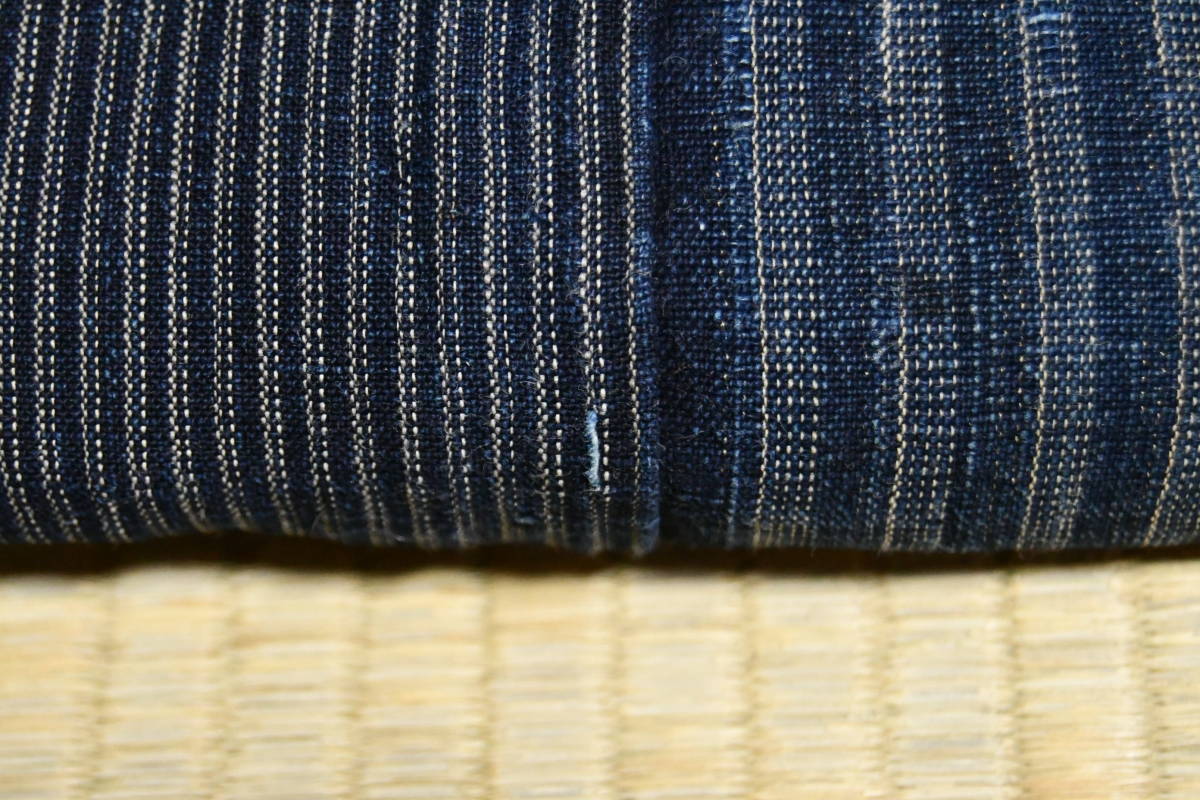古布 縞木綿3幅　枯れ藍　細縞　襤褸木綿　補修　穴あり　アート　パッチワーク　創作材料 手織り木綿_画像8