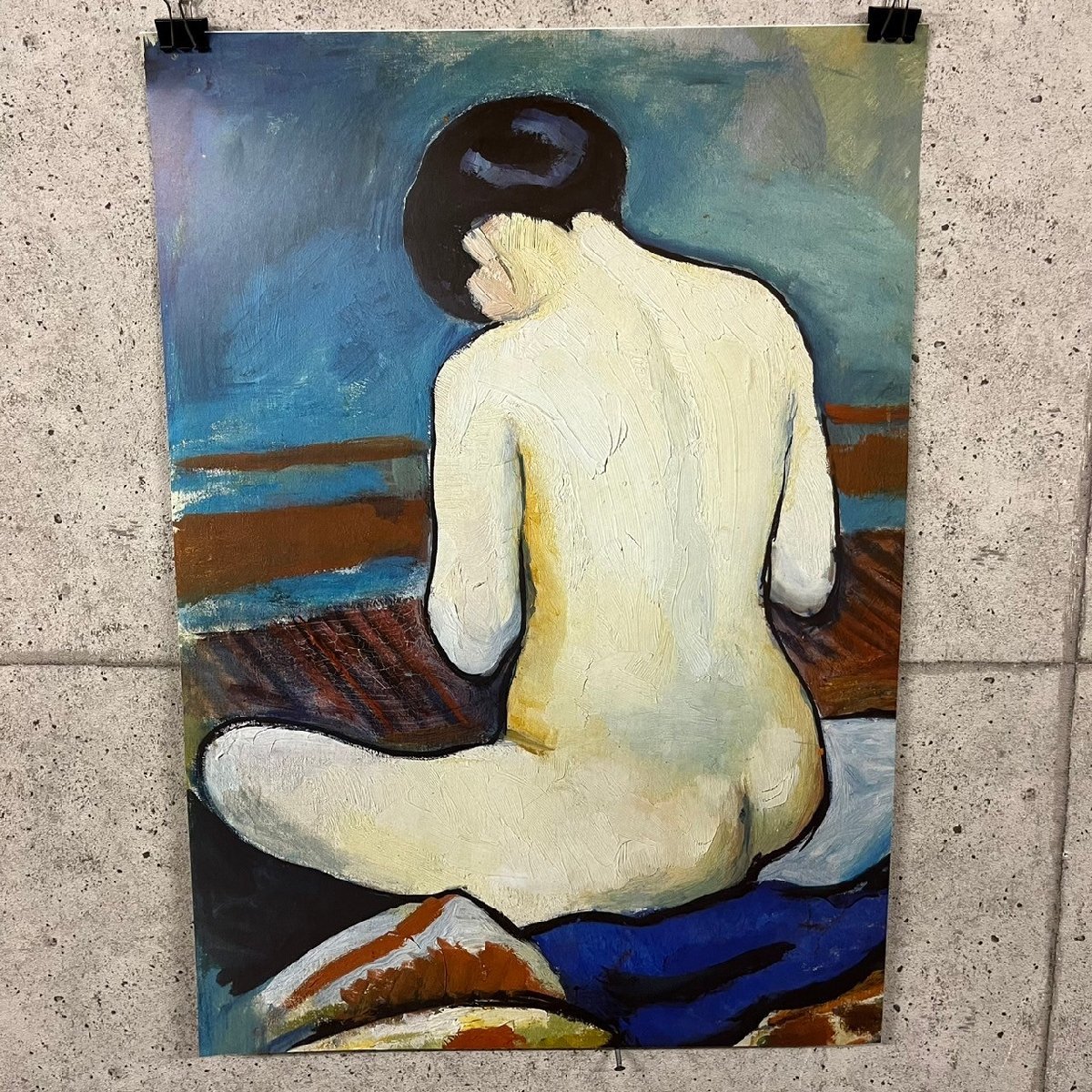 裸婦像 背中 後ろ姿 背面図 女性 絵画 ポスター 印刷 約59.5cm×42cm　122107w/T6（80）_画像1