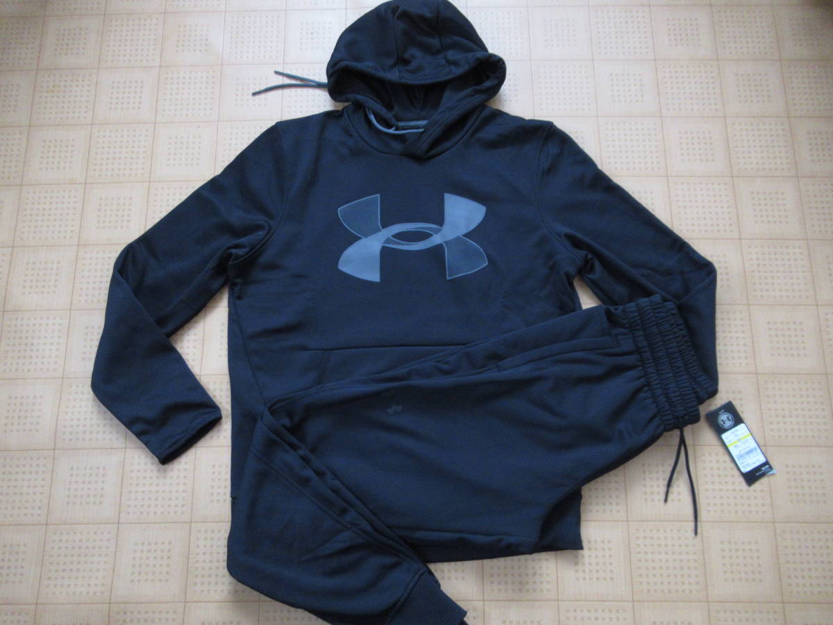 即決新品 MDサイズ UNDER ARMOUR 裏起毛スウェット上下セット セットアップ ビックロゴ ブラック COLDGEAR アンダーアーマー_画像1