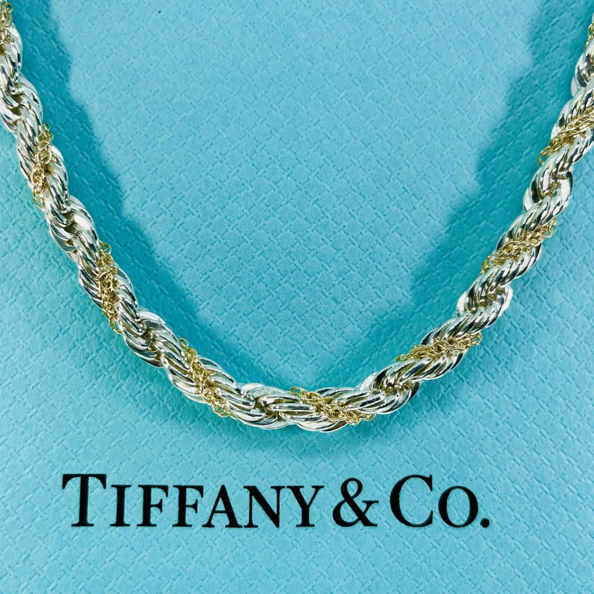 ヴィンテージ 61㎝ ティファニー ツイストロープ K14 コンビ シルバー ネックレス TIFFANY&Co. ★611