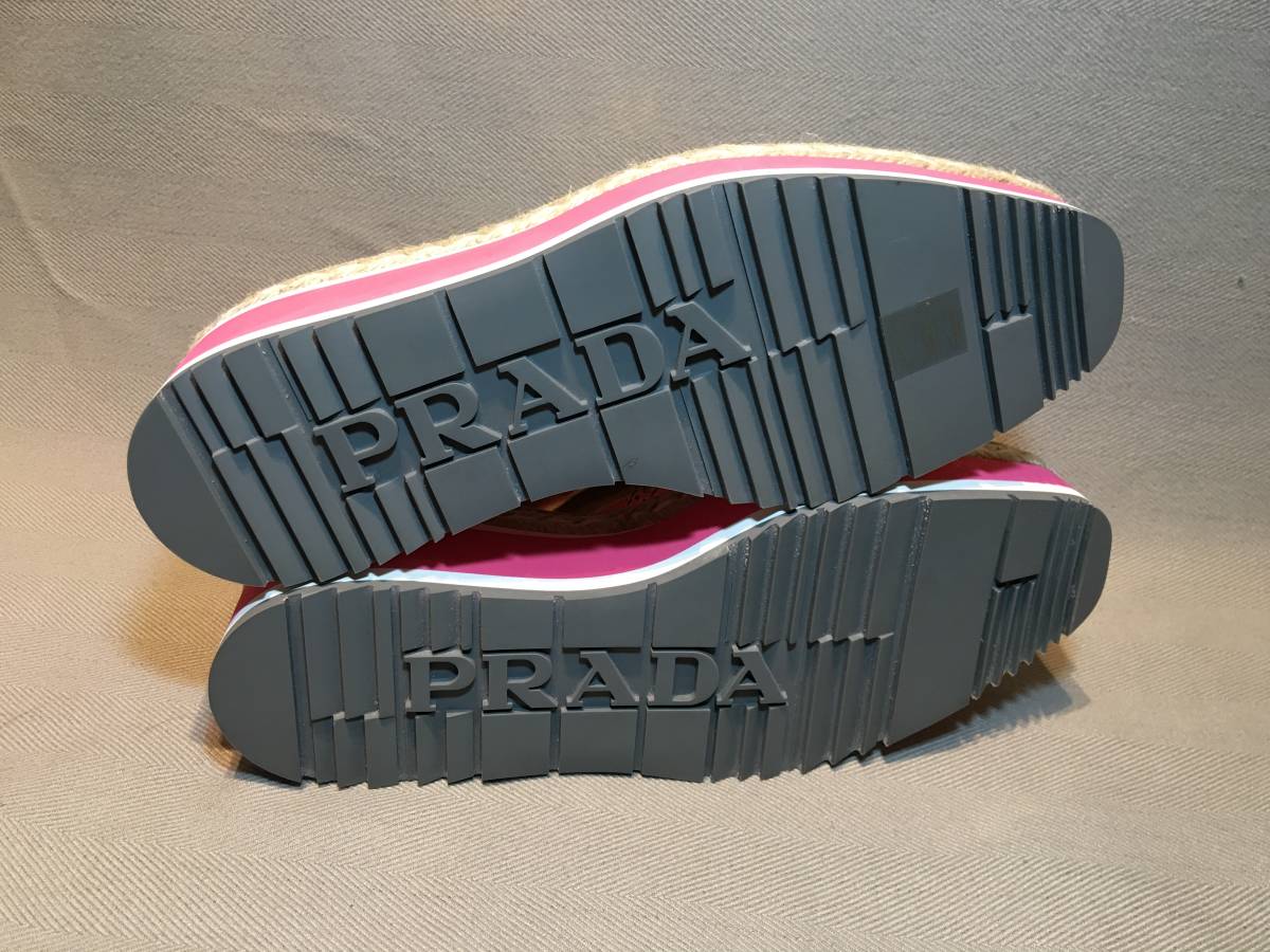 新品 プラダ 厚底 エスパドリーユ レザー ドレス シューズ 40.5 PRADA