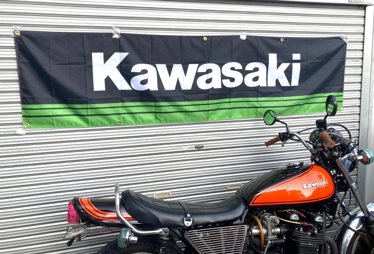 カワサキ 旗 特大 60cm×240cm タペストリー ガレージ装飾 Kawasaki z2 z1 FX GPZ ZRX ZXR ニンジャ　NINJA　kh250 kh400 750ss 250ss 400_画像3