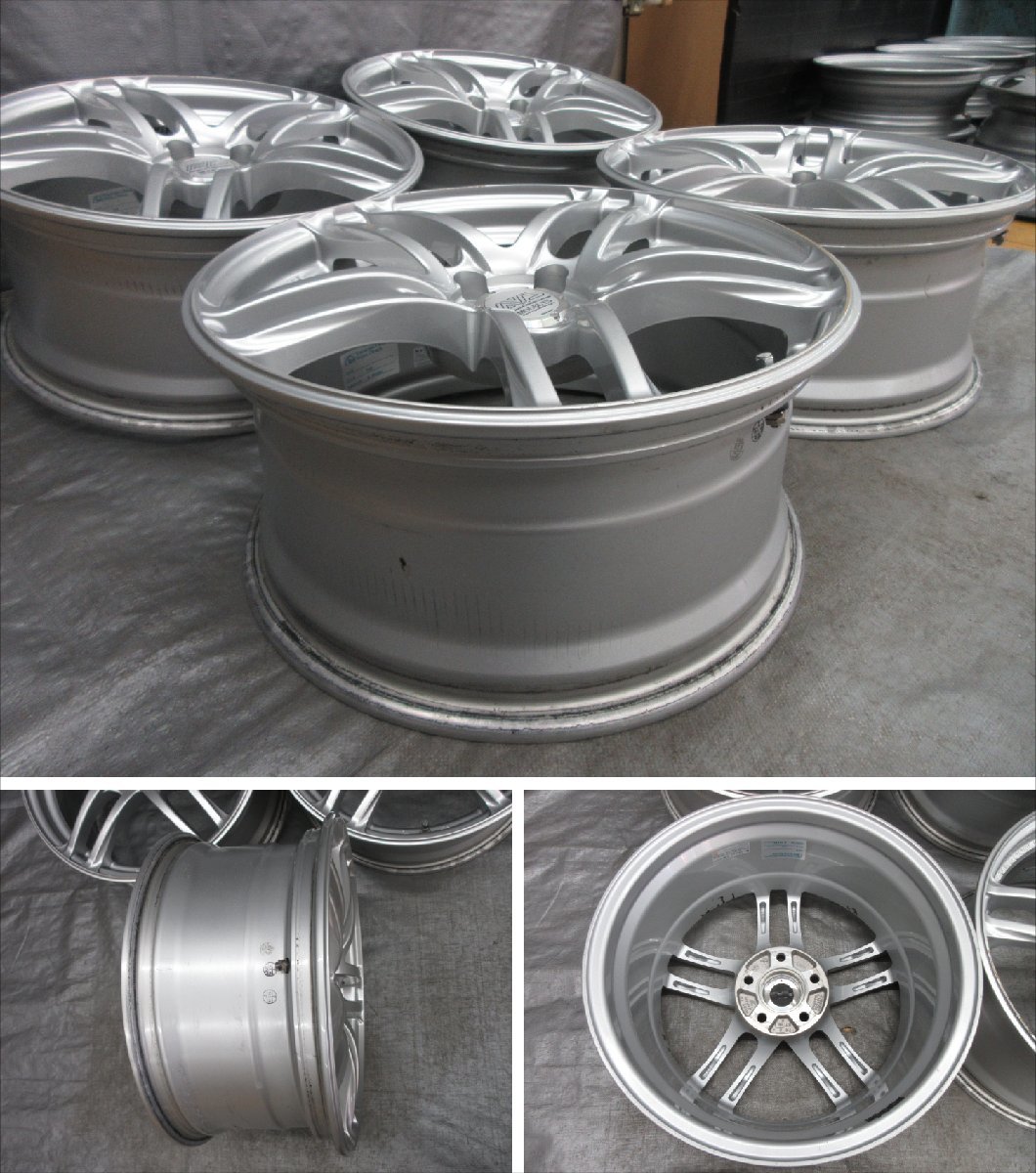 □送料無料 A2■ ヨコハマ AVS MODEL T5 ■ 17×8J+48 ■ 5H PCD112 ■ ハブφ66.5 ◇ ４本 ◇ 日本製 シルバー系/1ピース/ツインスポーク_画像6