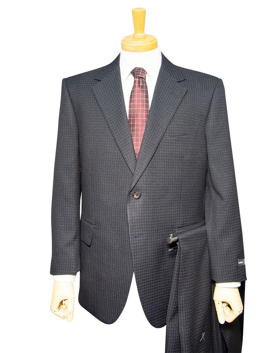 16101-22-E4 秋冬物 2パンツスーツ 2ツボタン ワンタック 大きい アジャスター付き 紺 ネイビー チェック メンズ ビジネス