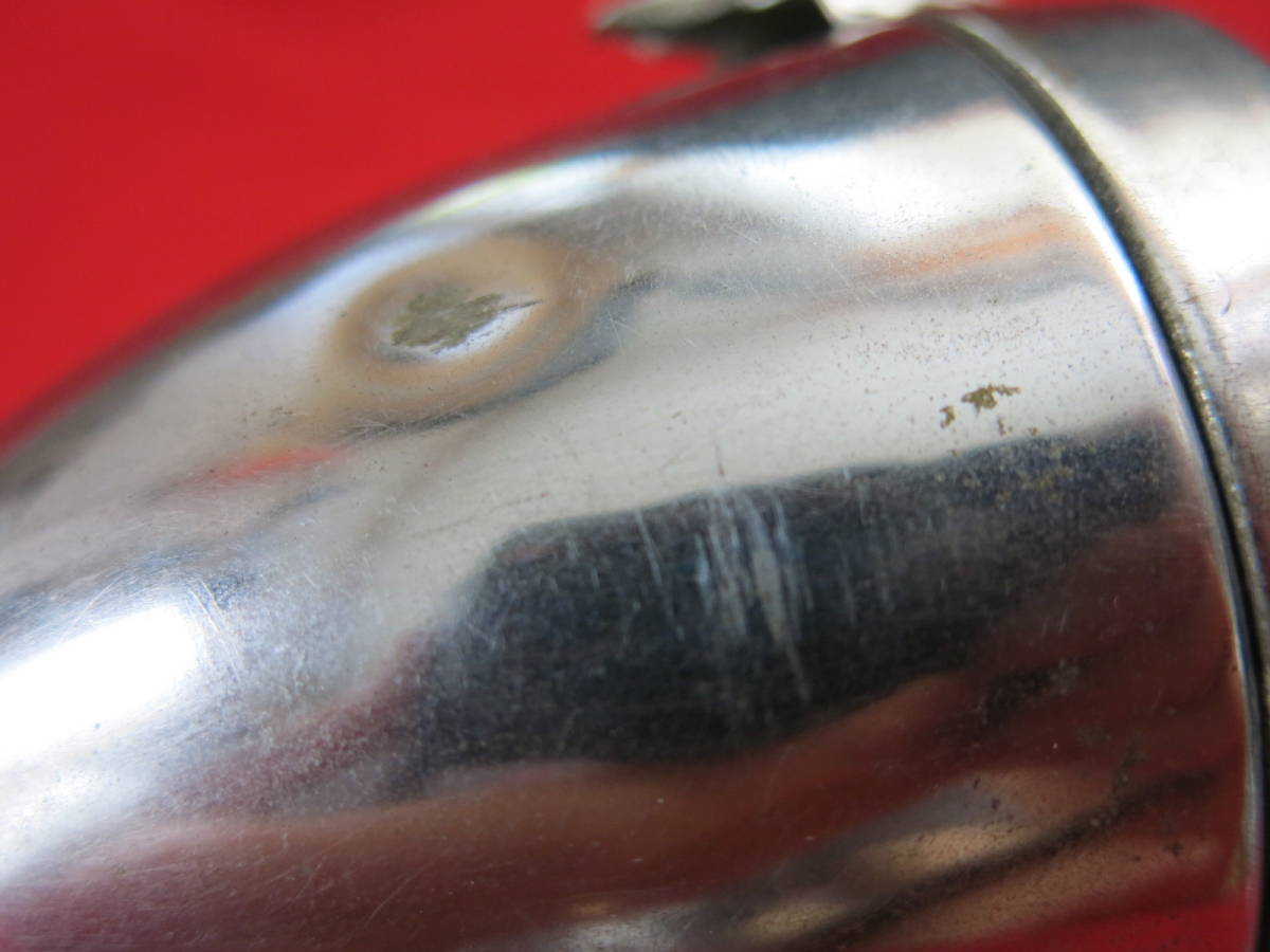 LT-12022- 3331 France made head light perhaps brass . chrome plating glass lens, burned out lamp dent used 