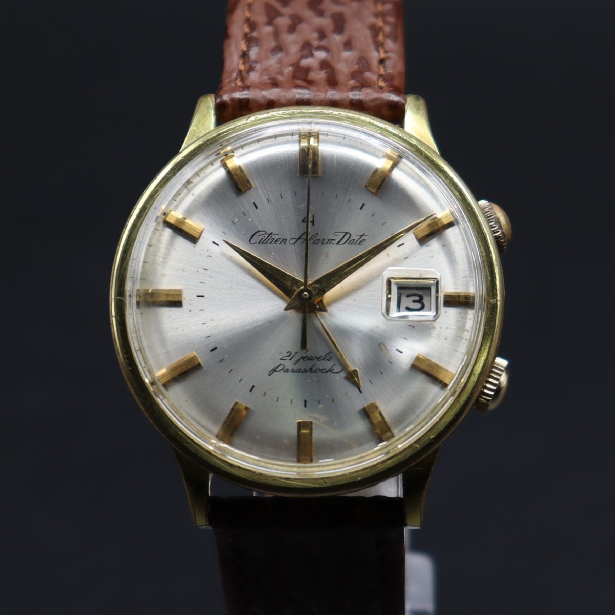 Citizen Alarm Date 4H シチズン アラームデイト フォーハンド ALD15701 手巻 C.G.P 21石 ベル鳴ります 1960年代 デイト 新品ベルト メンズ_画像3