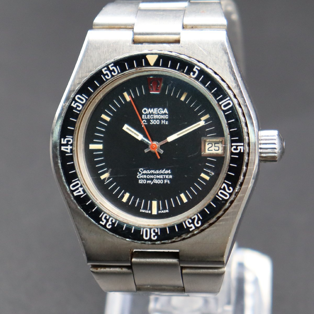 希少 OMEGA オメガ シーマスター エレクトロニック クロノメーター F300Hz 120M/400Ft 音叉 Ref.198.0005 Cal.1250 黒 純正ブレス メンズ_画像3