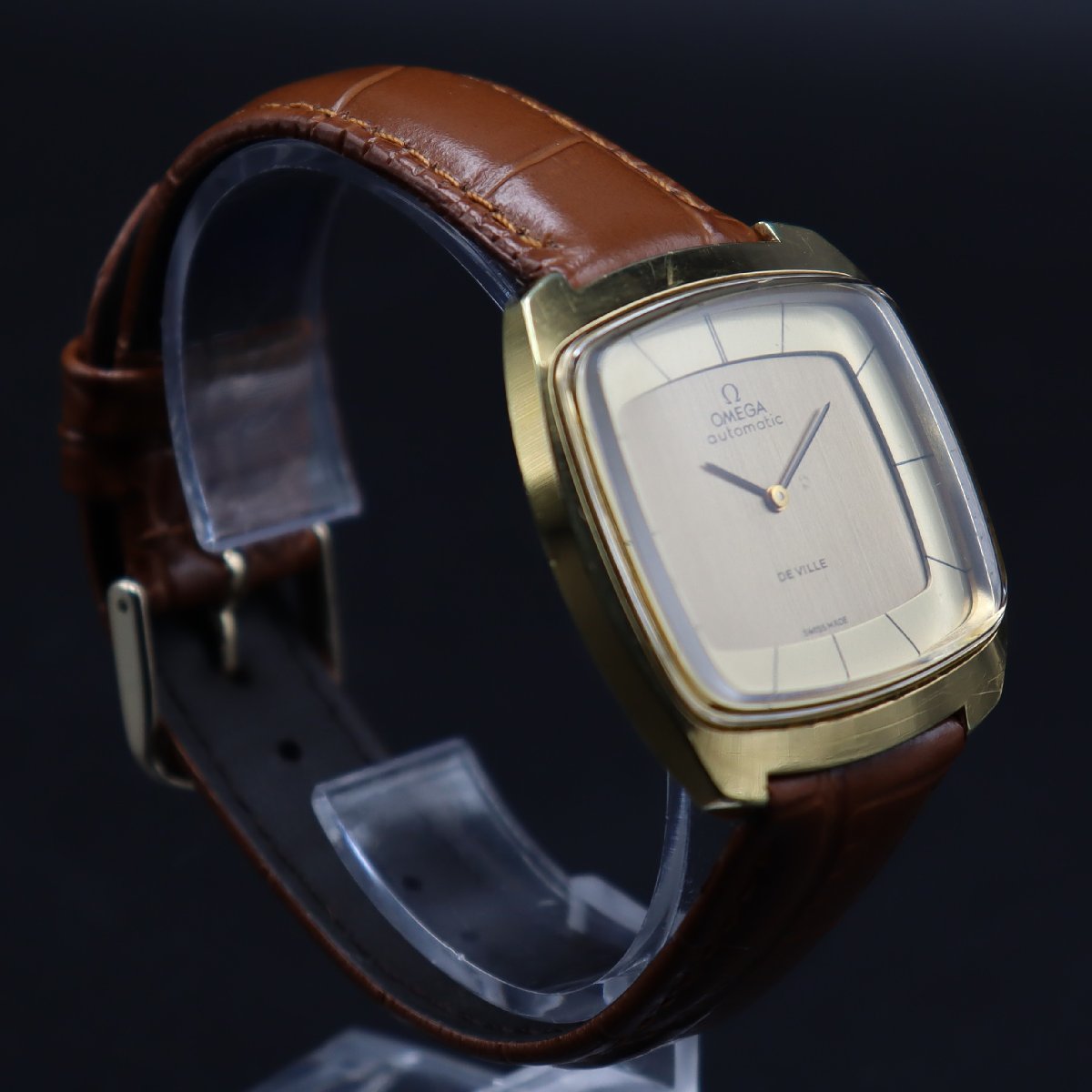 OMEGA De Ville オメガ デビル 自動巻 スクエア GP シャンパンダイヤル 2針 新品革ベルト スイス製 アンティーク メンズ腕時計_画像5