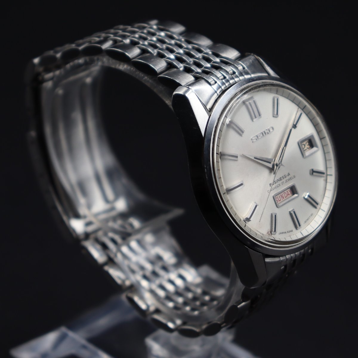SEIKO BUSINESS-A セイコービジネスエース 8346-8030 自動巻き 27石 動作品ジャンク 1967年製造 英デイデイト 純正ブレス メンズ腕時計_画像4