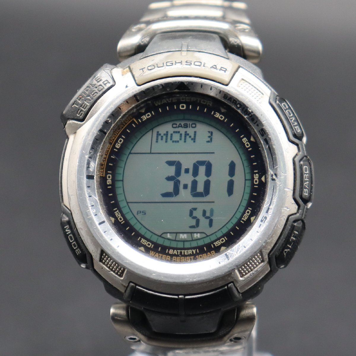 CASIO PROTREK カシオ プロトレック PRW-1300TJ タフソーラー 動作品ジャンク 電波ソーラー デジタル 純正ブレス メンズ腕時計_画像2