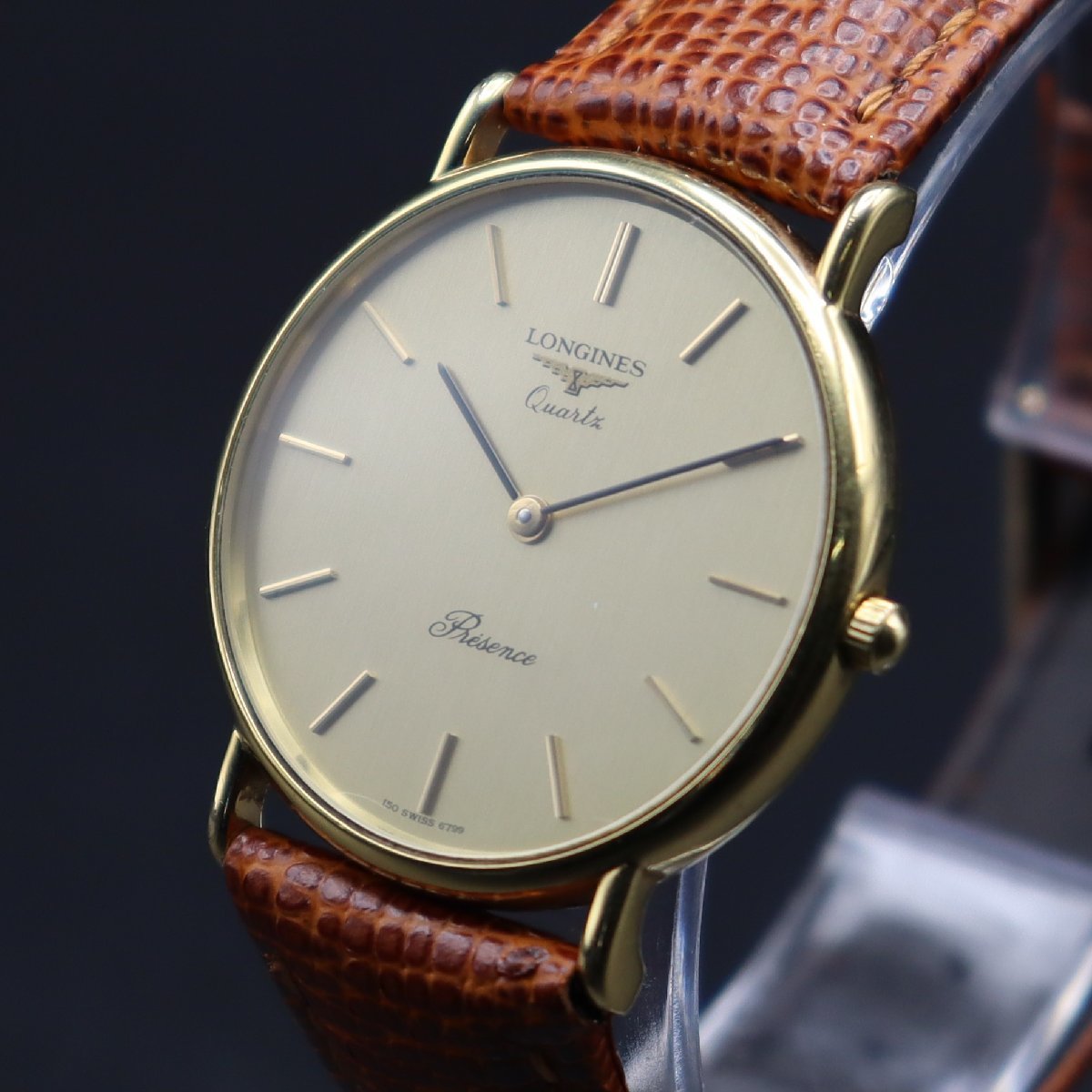 LONGINES Presence ロンジン プレザンス 150 SWISS 6799 クォーツ ゴールドカラー スイス 2針 アンティーク 新品革ベルト メンズ_画像1