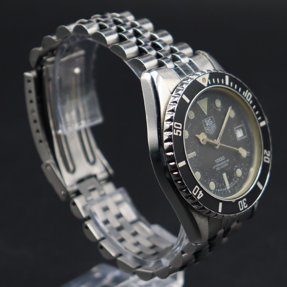 TAG HEUER タグホイヤー プロフェッショナル 1000シリーズ クォーツ 980.013D 200M防水 黒文字盤 純正ブレス デイト スイス製 メンズ腕時計_画像4