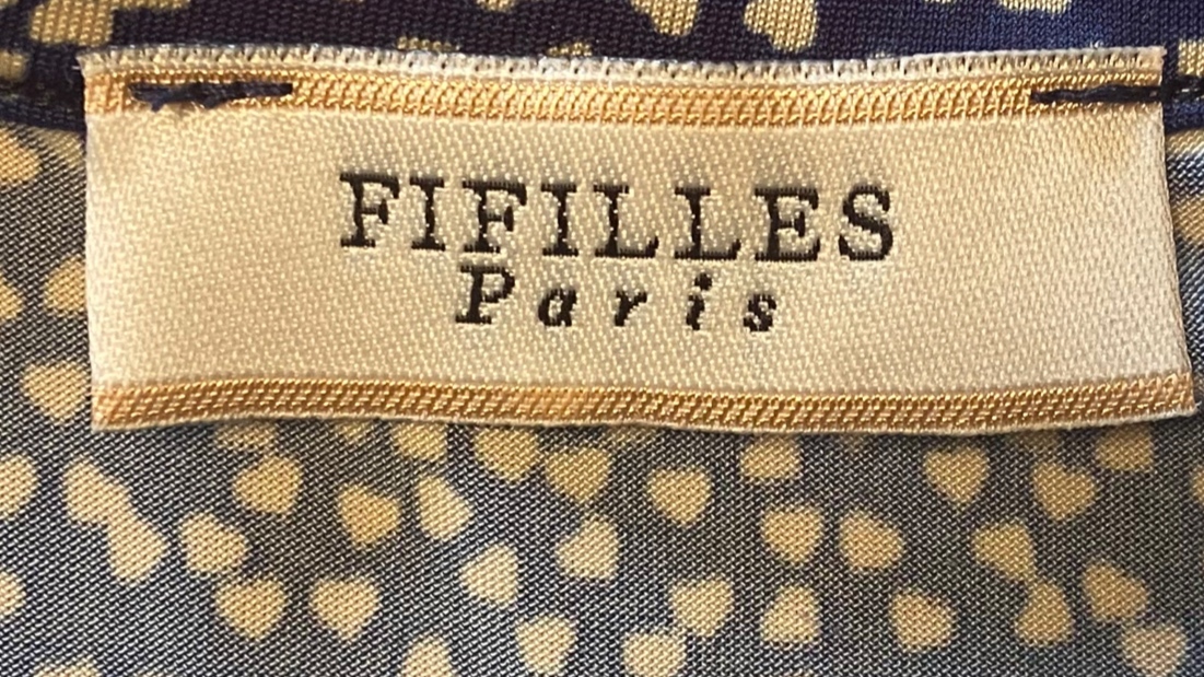 FIFILLES Paris フィフィーユ・パリ ネイビー&ホワイト ハート柄 ストレッチ ジャージ素材 ワンピース S〜M_画像4