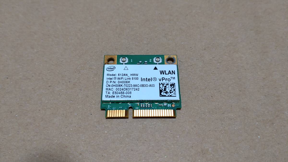 【中古】無線LANカード Intel WiFi Link 5100 Model: 512AN_HMW (Mini PCI-E) _画像1