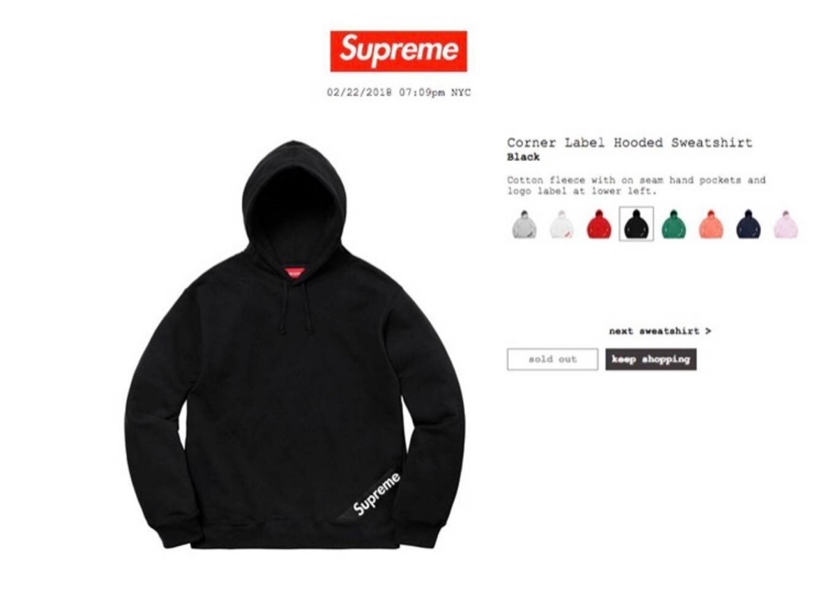 正規品 新品 未開封 SS18 Supreme Corner Label Hooded Sweatshirt シュプリーム コーナー ラベル フーデッド スウェットシャツ パーカー_画像1