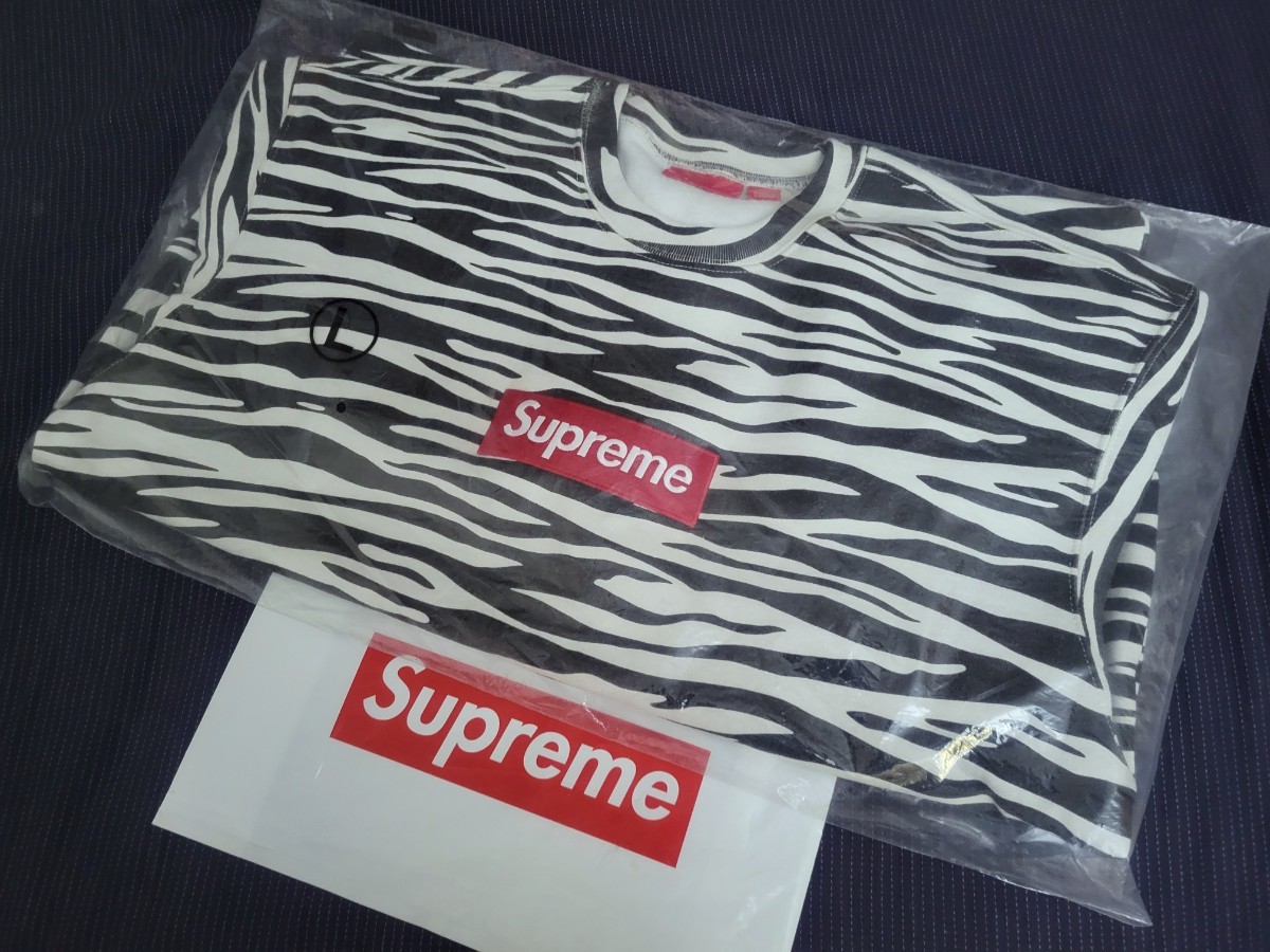 正規品 新品 未開封 FW22 Supreme Box Logo Crewneck シュプリーム ボックス ロゴ クルーネック トレーナー Zebra ゼブラ Large ラージ_画像4