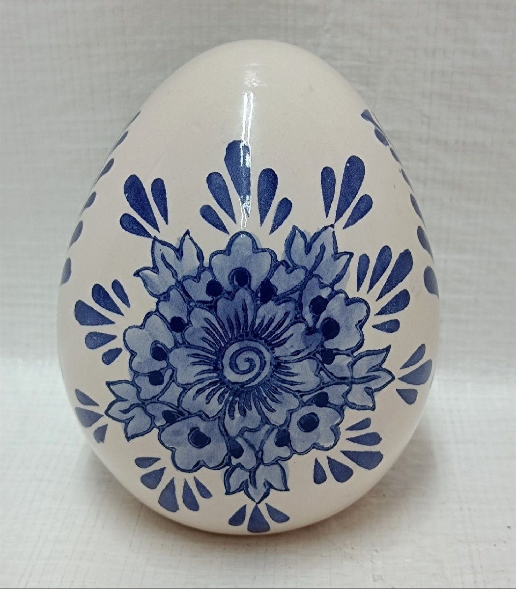 ・希少　フランス　モンサンミッシェル　陶器卵型花絵　オブジェ　ビンテージ_画像5