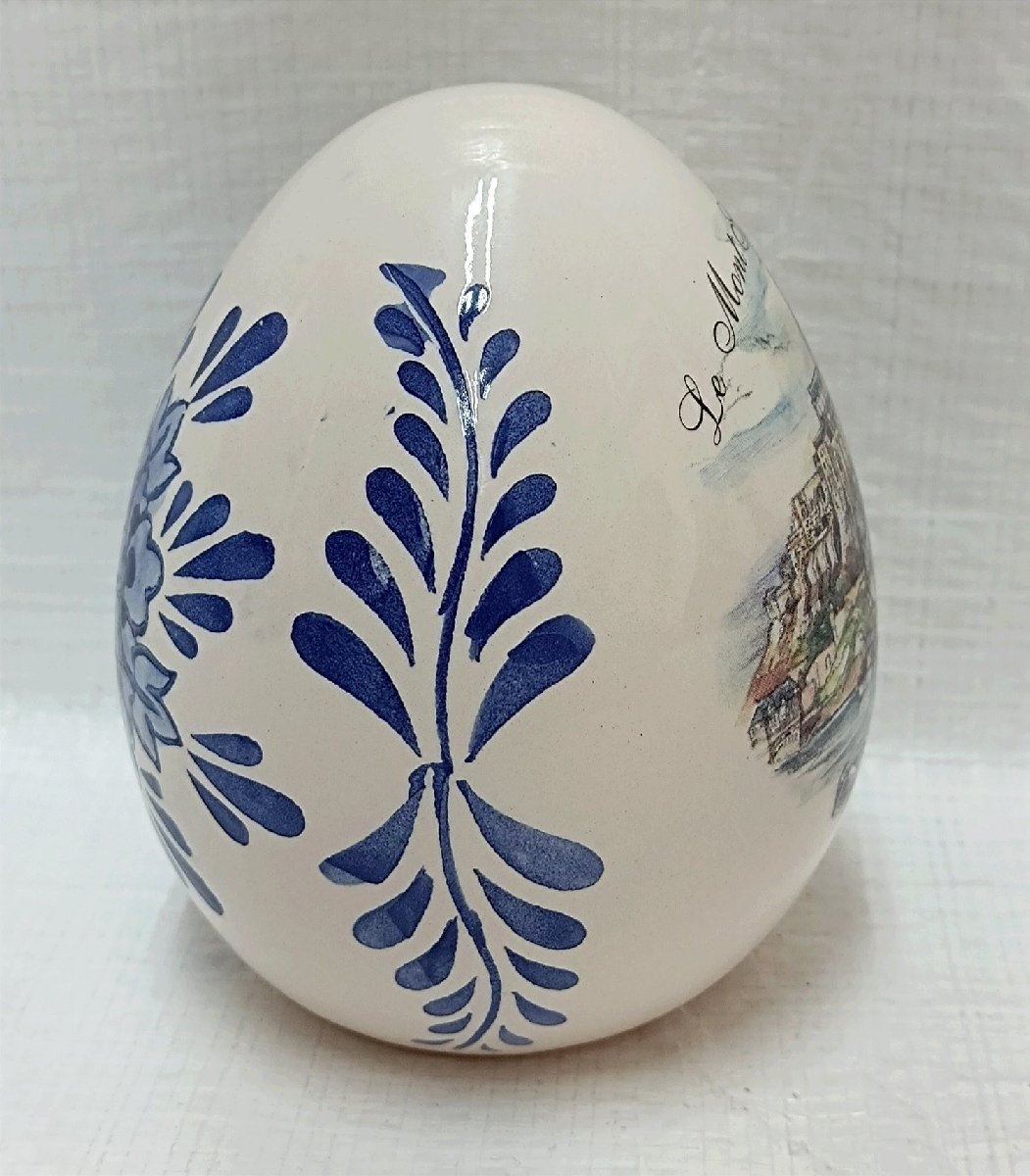 ・希少　フランス　モンサンミッシェル　陶器卵型花絵　オブジェ　ビンテージ_画像4