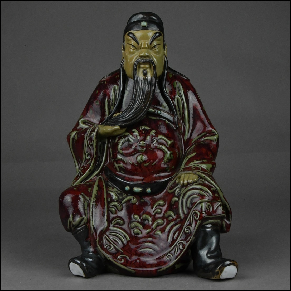 中国美術 唐物 石湾窯 辰砂釉 関羽像 置物 古美術品 YG-51203_画像2