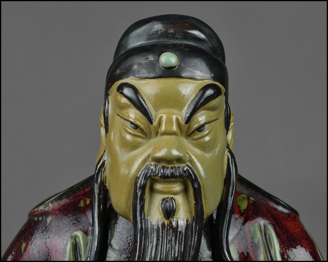 中国美術 唐物 石湾窯 辰砂釉 関羽像 置物 古美術品 YG-51203_画像6